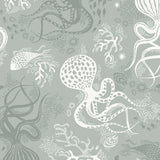 Aquatic Dusty Aqua/White Wallpaper